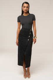 Black Audrey Suede Midi Skirt