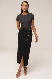 Black Audrey Suede Midi Skirt