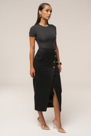Black Audrey Suede Midi Skirt