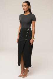 Black Audrey Suede Midi Skirt