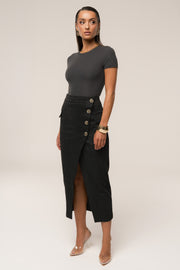 Black Audrey Suede Midi Skirt