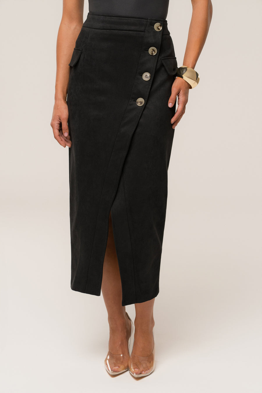 Black Audrey Suede Midi Skirt