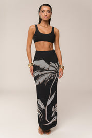 Black/Beige Tropic Dreams Palm Print Skirt