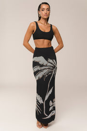 Black/Beige Tropic Dreams Palm Print Skirt