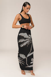 Black/Beige Tropic Dreams Palm Print Skirt