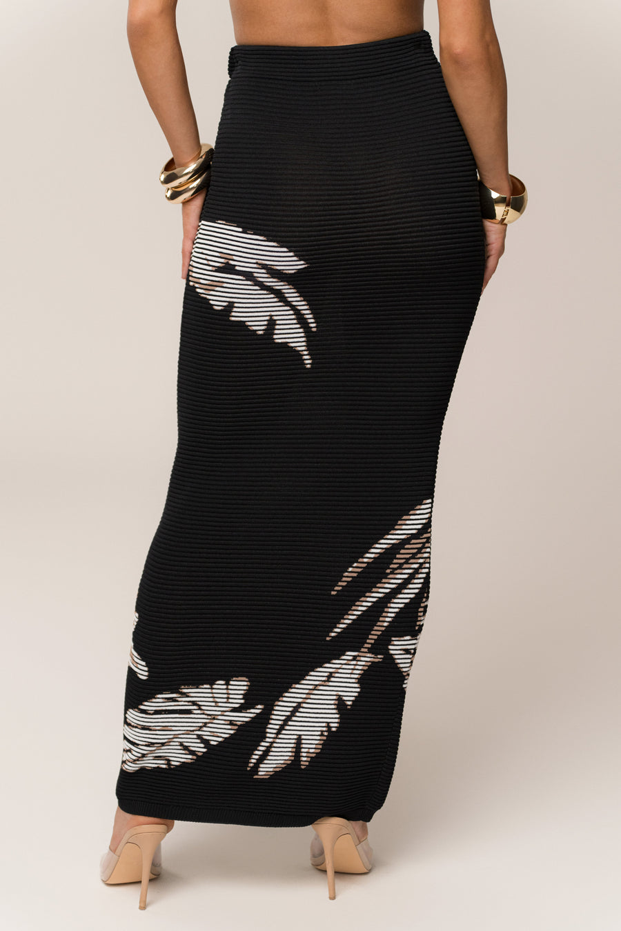 Black/Beige Tropic Dreams Palm Print Skirt