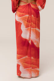 PRE-ORDER Sunset Red Hera Draped Maxi Skirt