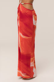 PRE-ORDER Sunset Red Hera Draped Maxi Skirt