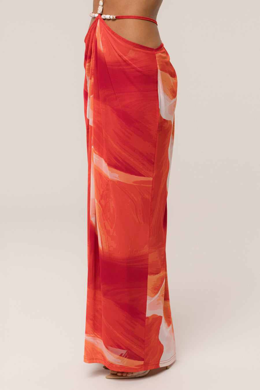 PRE-ORDER Sunset Red Hera Draped Maxi Skirt