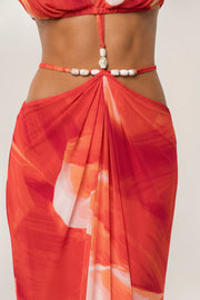 PRE-ORDER Sunset Red Hera Draped Maxi Skirt