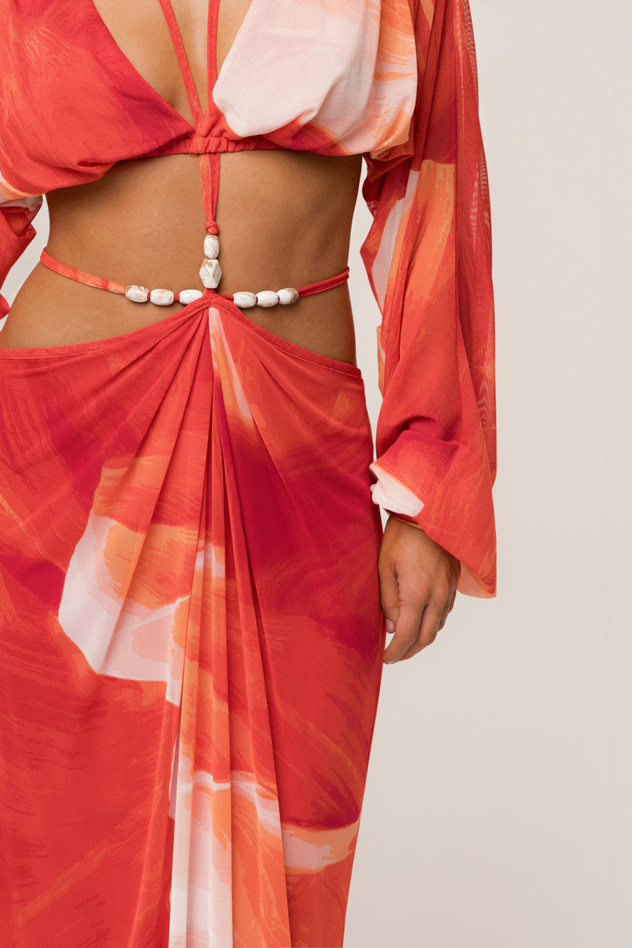 PRE-ORDER Sunset Red Hera Draped Maxi Skirt