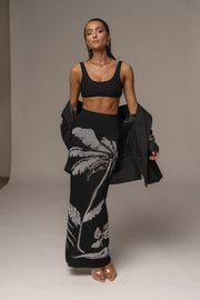 Black/Beige Tropic Dreams Palm Print Skirt