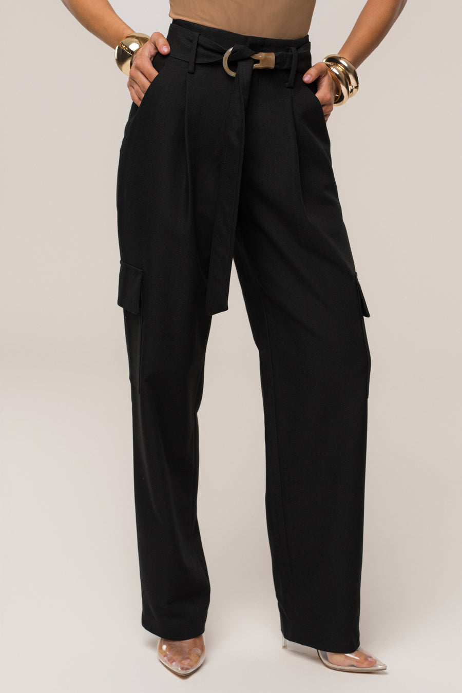 Black Alexis Belted Cargo Pants