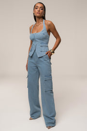 Medium Wash Denim Utility Cargo Pants