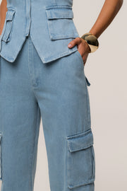 Medium Wash Denim Utility Cargo Pants