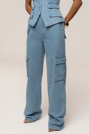 Medium Wash Denim Utility Cargo Pants