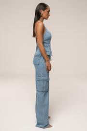 Medium Wash Denim Utility Cargo Pants