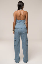 Medium Wash Denim Utility Cargo Pants