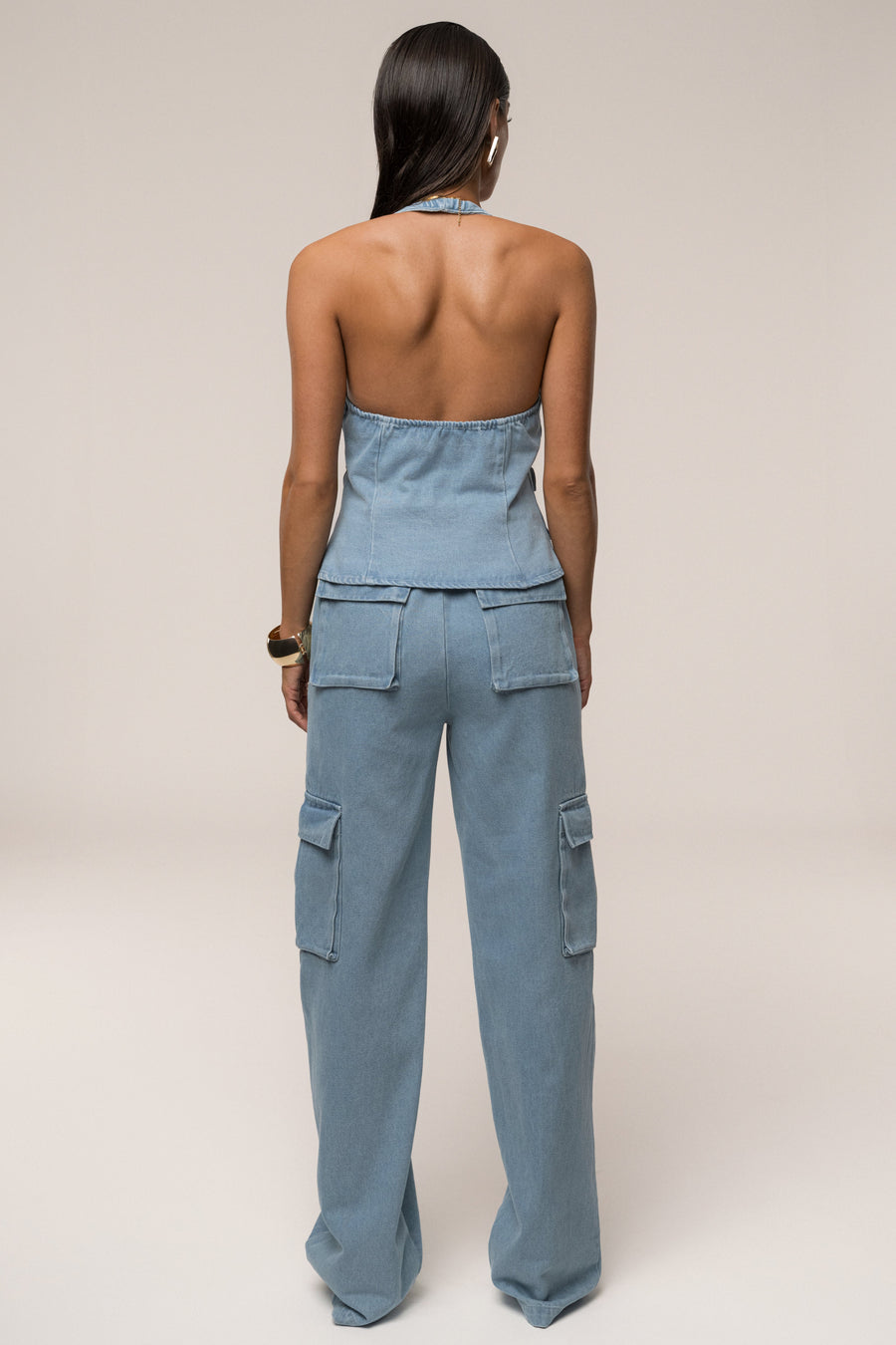 Medium Wash Denim Utility Cargo Pants