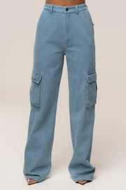 Medium Wash Denim Utility Cargo Pants