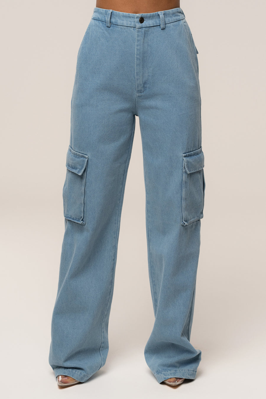Medium Wash Denim Utility Cargo Pants