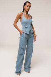 Medium Wash Denim Utility Cargo Pants