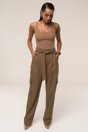 Tan Alexis Belted Cargo Pants