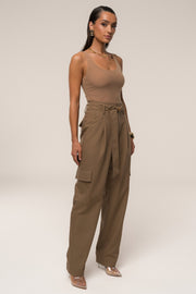Tan Alexis Belted Cargo Pants