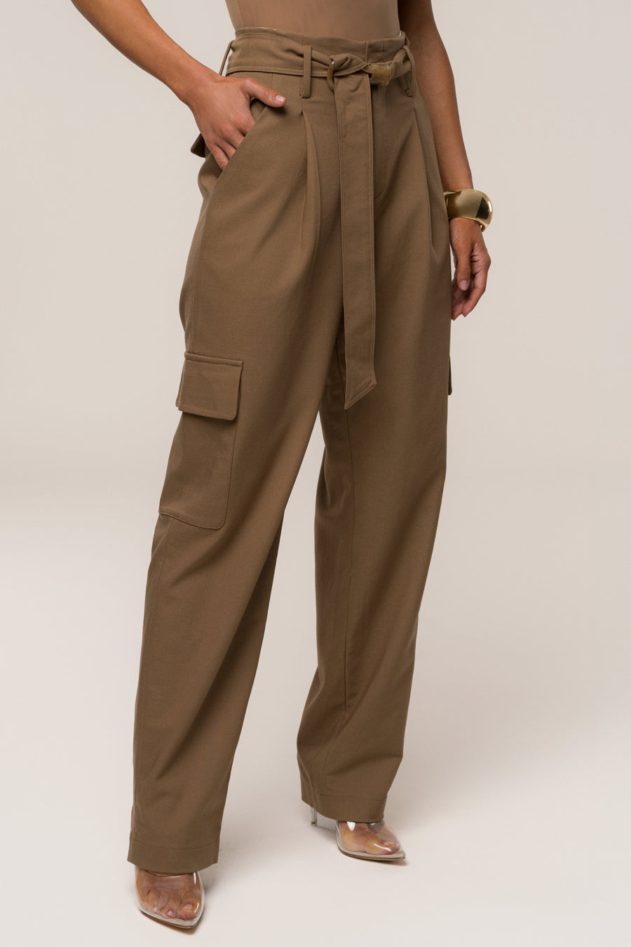 Tan Alexis Belted Cargo Pants
