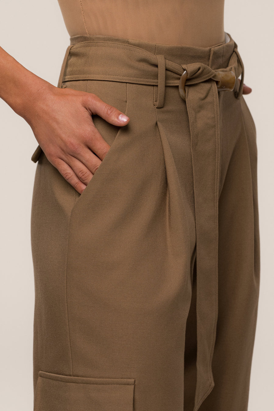 Tan Alexis Belted Cargo Pants