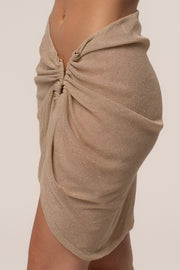 Tan Dreamscape Lurex Knit Mini Skirt
