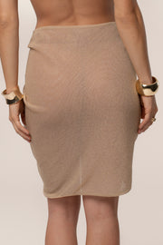 Tan Dreamscape Lurex Knit Mini Skirt