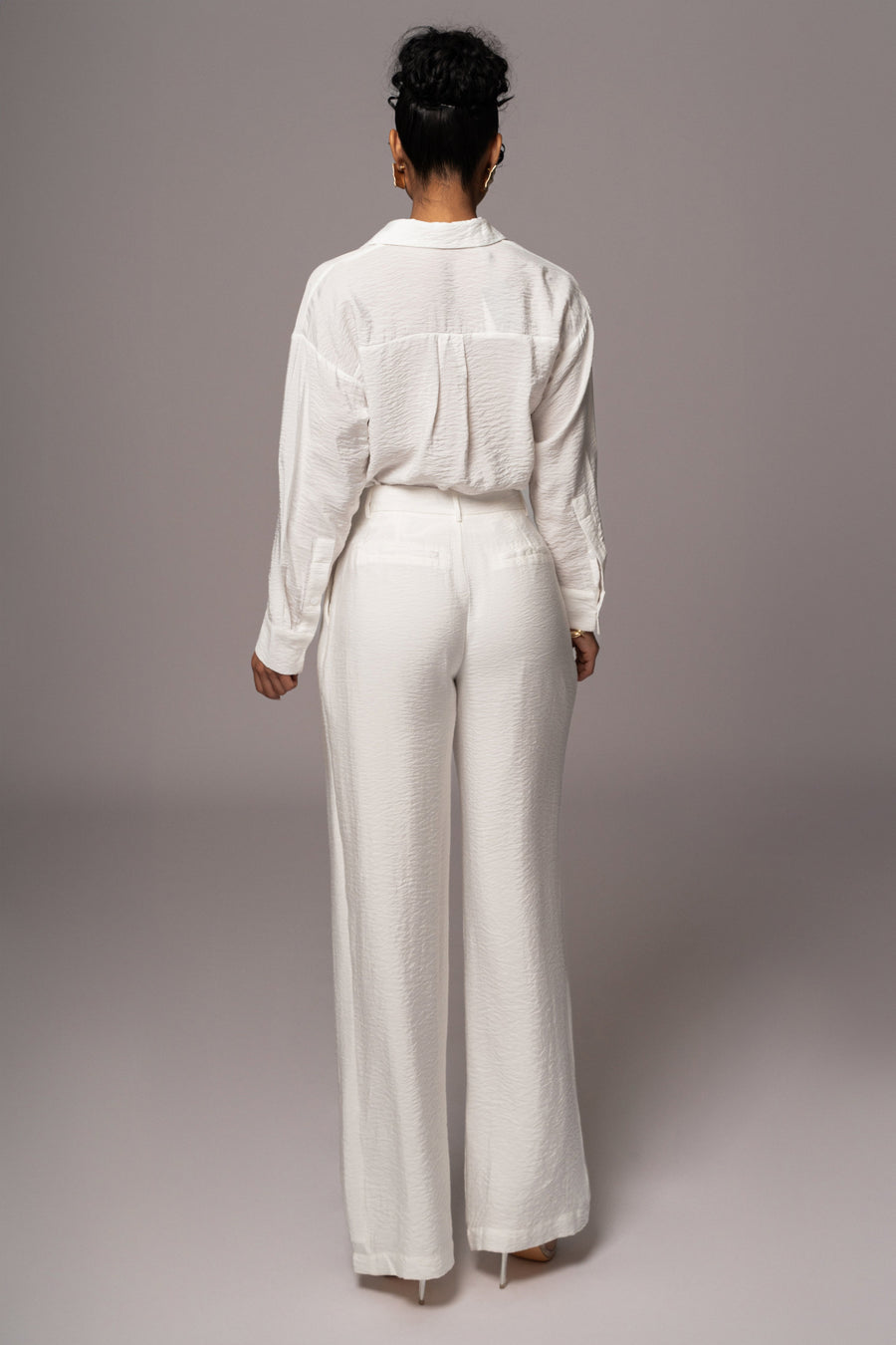 Ivory Drew Crinkled Trousers