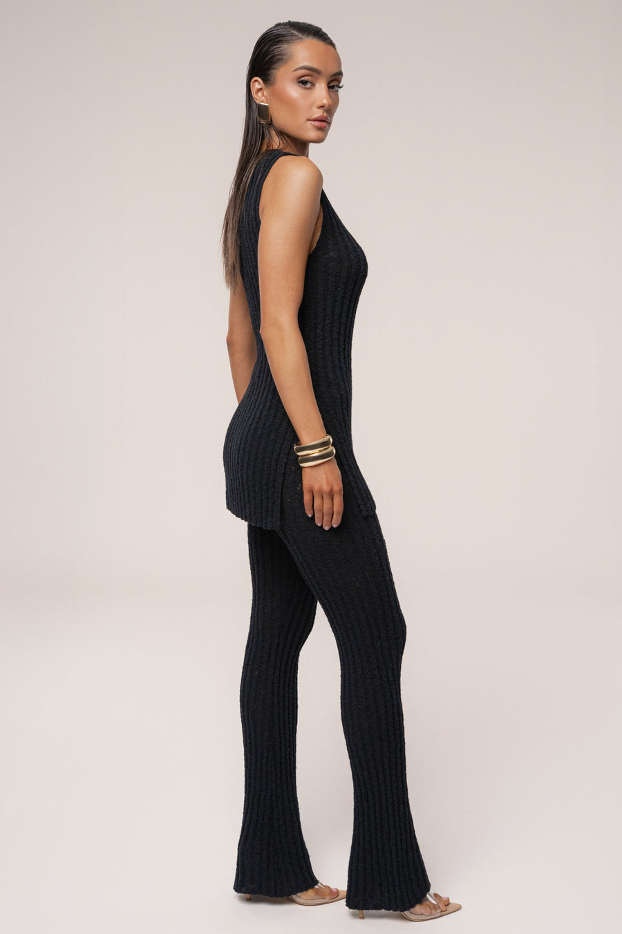 Black Lanah Knit Flare Pants