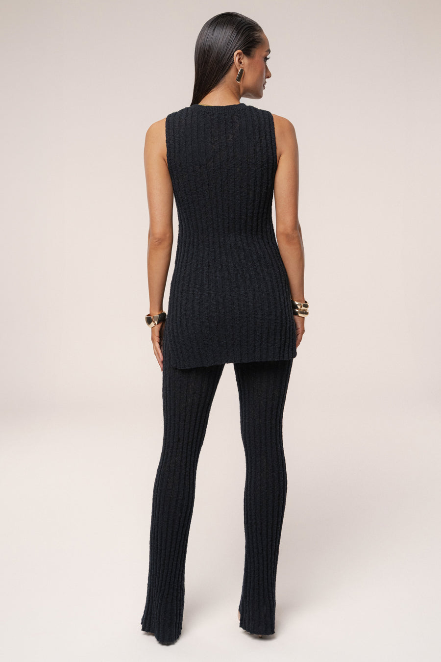 Black Lanah Knit Flare Pants