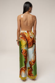 Green Tropical Print Jet Set Wide Leg Pants