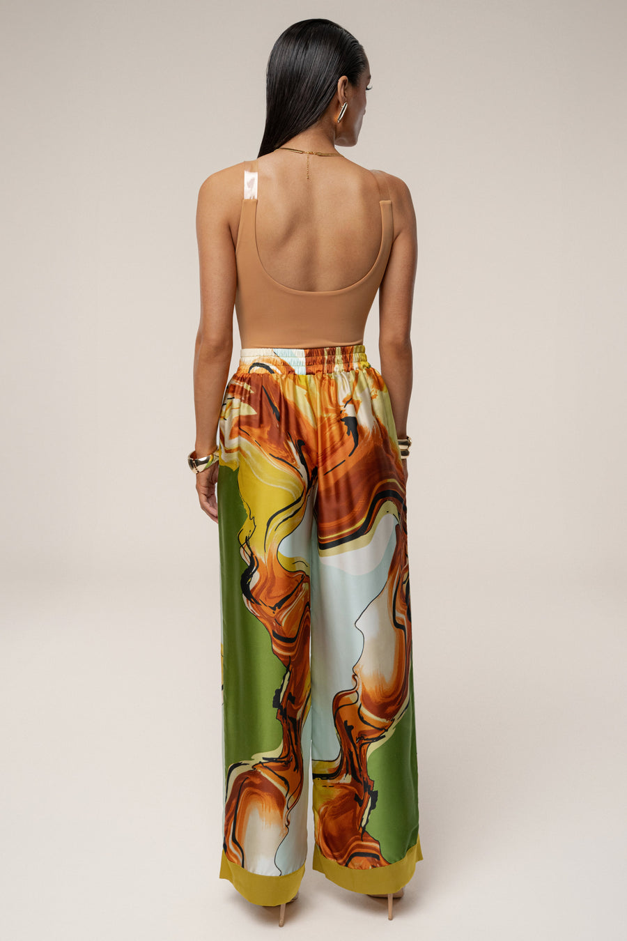 Green Tropical Print Jet Set Wide Leg Pants