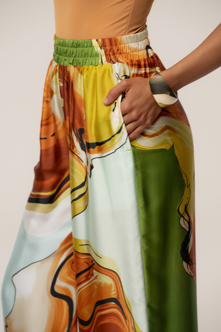 Green Tropical Print Jet Set Wide Leg Pants