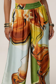 Green Tropical Print Jet Set Wide Leg Pants