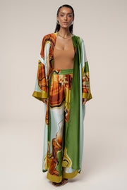 Green Tropical Print Jet Set Wide Leg Pants