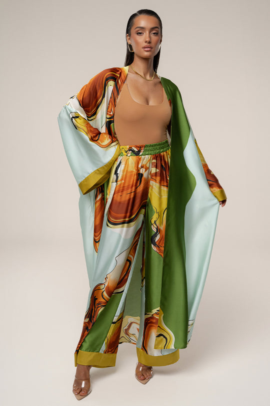 Green Tropical Print Jet Set Wide Leg Pants