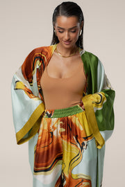 Green Tropical Print Jet Set Wide Leg Pants