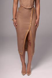 Tan Textured Mystique Midi Skirt