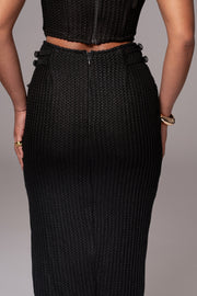 Black Textured Mystique Midi Skirt