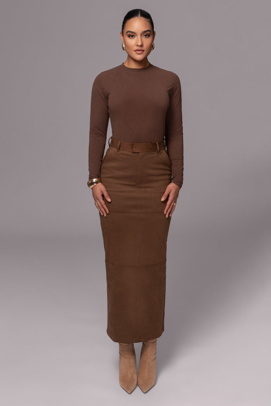 Chocolate Joy Suede Maxi Skirt