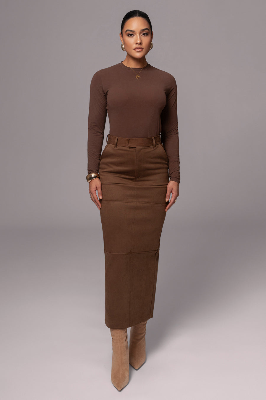 Chocolate Joy Suede Maxi Skirt