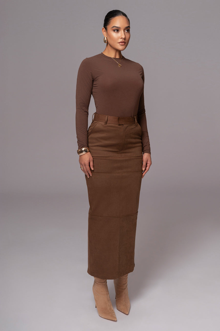 Chocolate Joy Suede Maxi Skirt