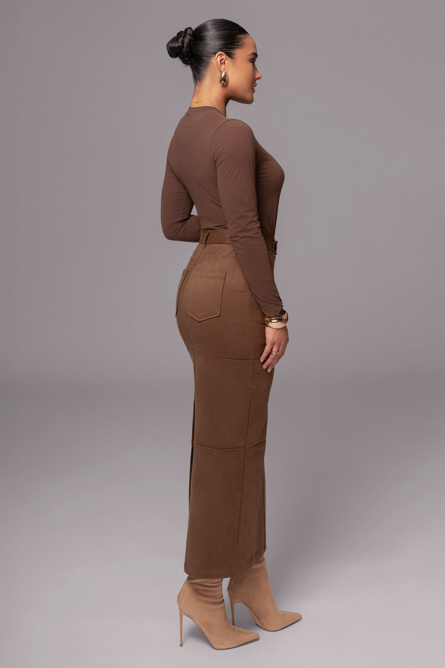 Chocolate Joy Suede Maxi Skirt