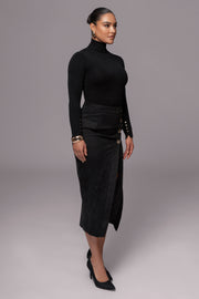 Black Audrey Suede Midi Skirt
