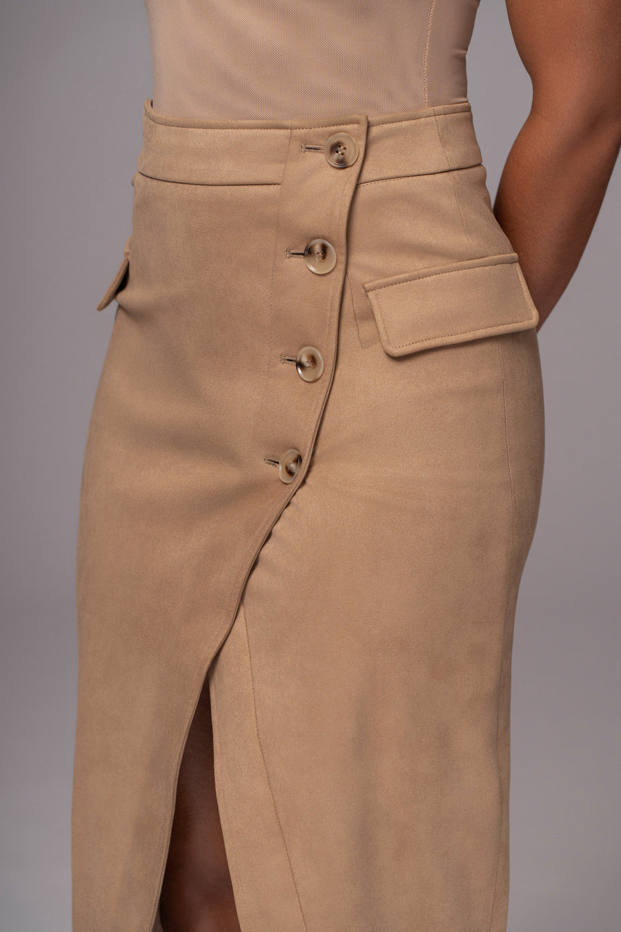 Beige Audrey Suede Midi Skirt